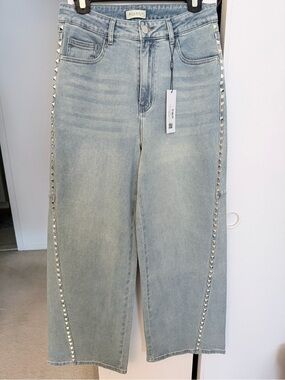 NWT Bianco Jeans Charlie Studded Seam Wide Leg Jeans 27
